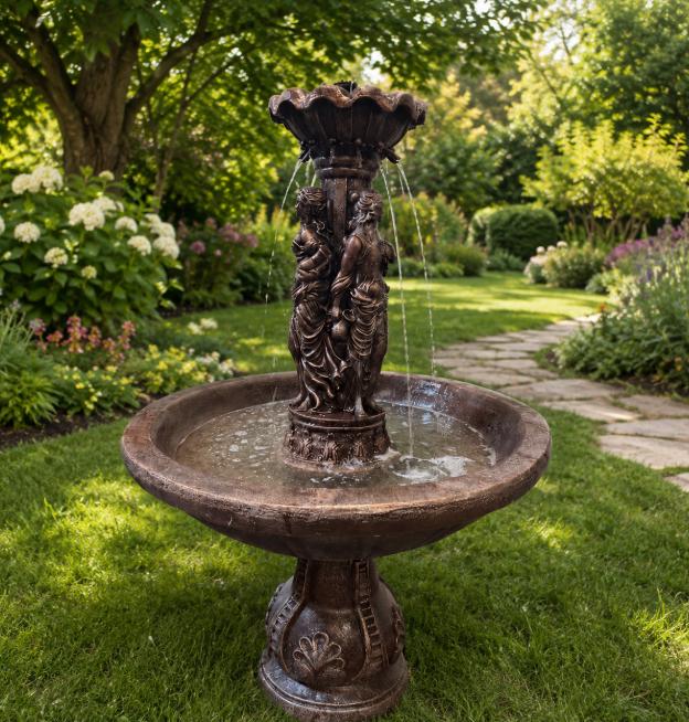 Handmade Concrete Outdoor Fountain with Pump – Roman Style 4ft