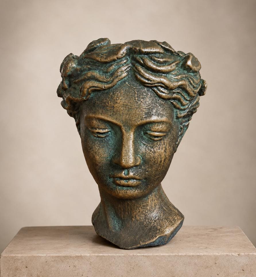 Concrete Head Planter, Fine Stone Finish, Garden Statue Gift photo 2