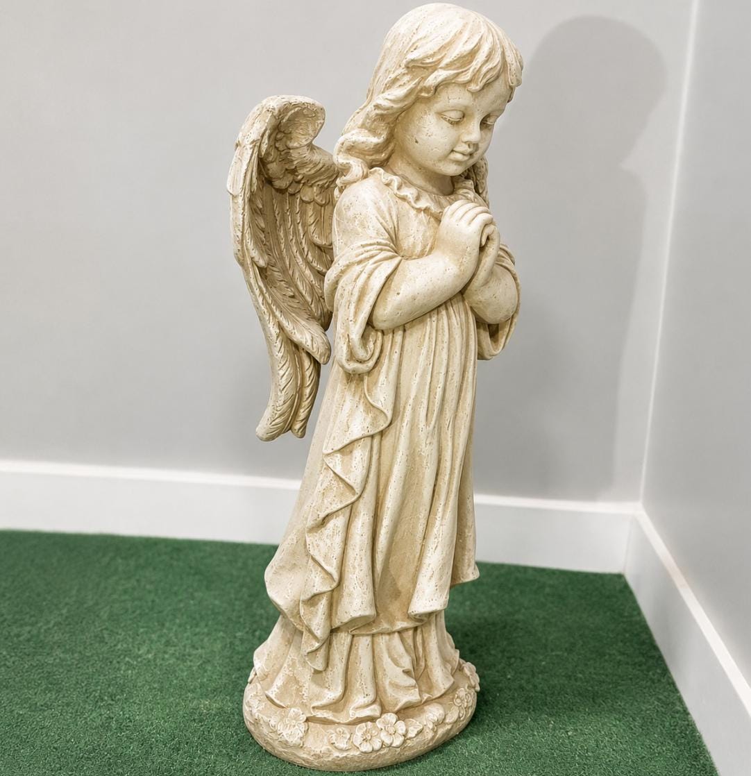 Large 26" Concrete Praying Angel Statue, Antique Stone Garden Decor photo 7