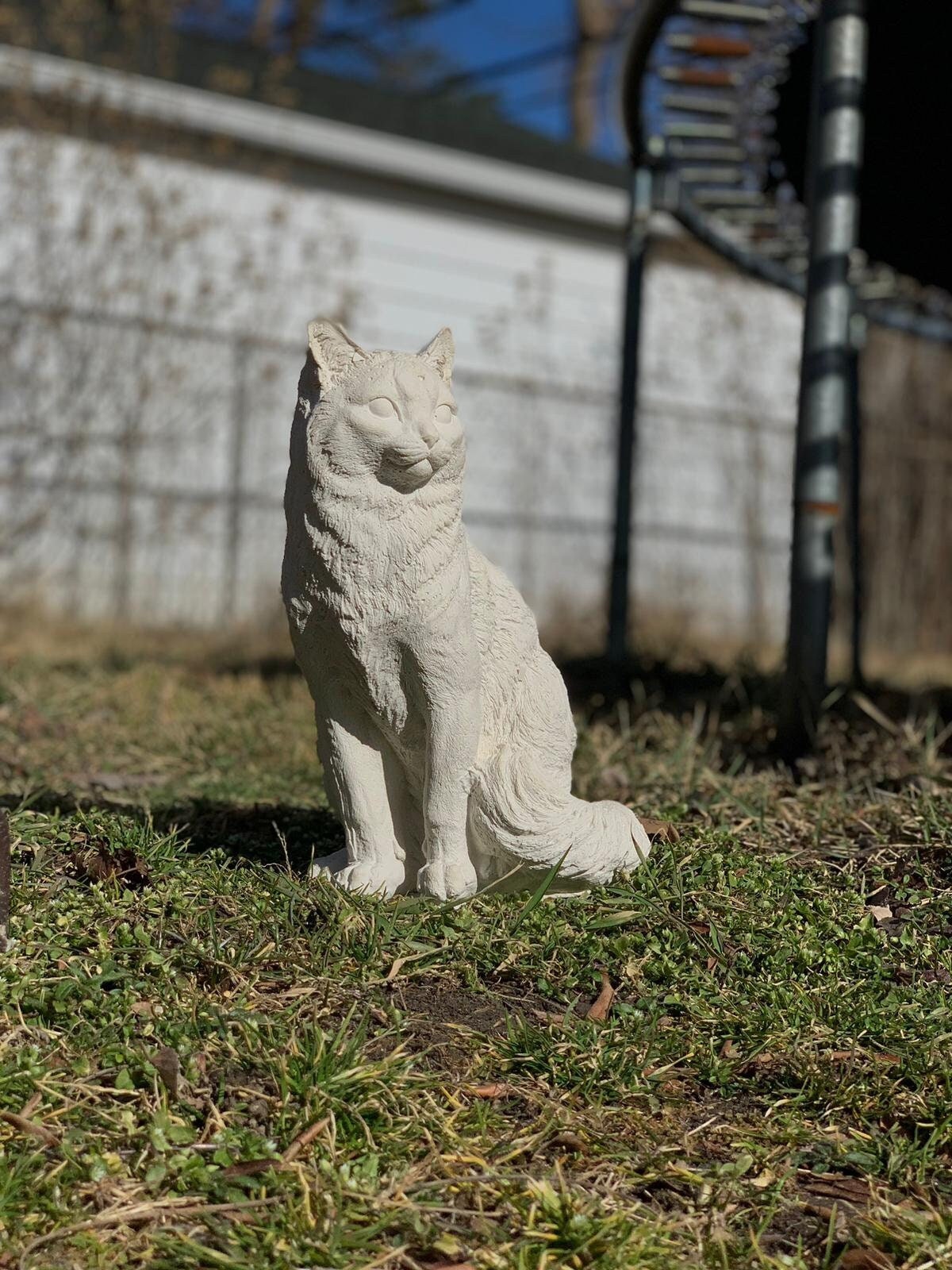Handmade Concrete Cat Statue, Realistic Sitting Feline Garden Decor, Stone Kitty Memorial Gift