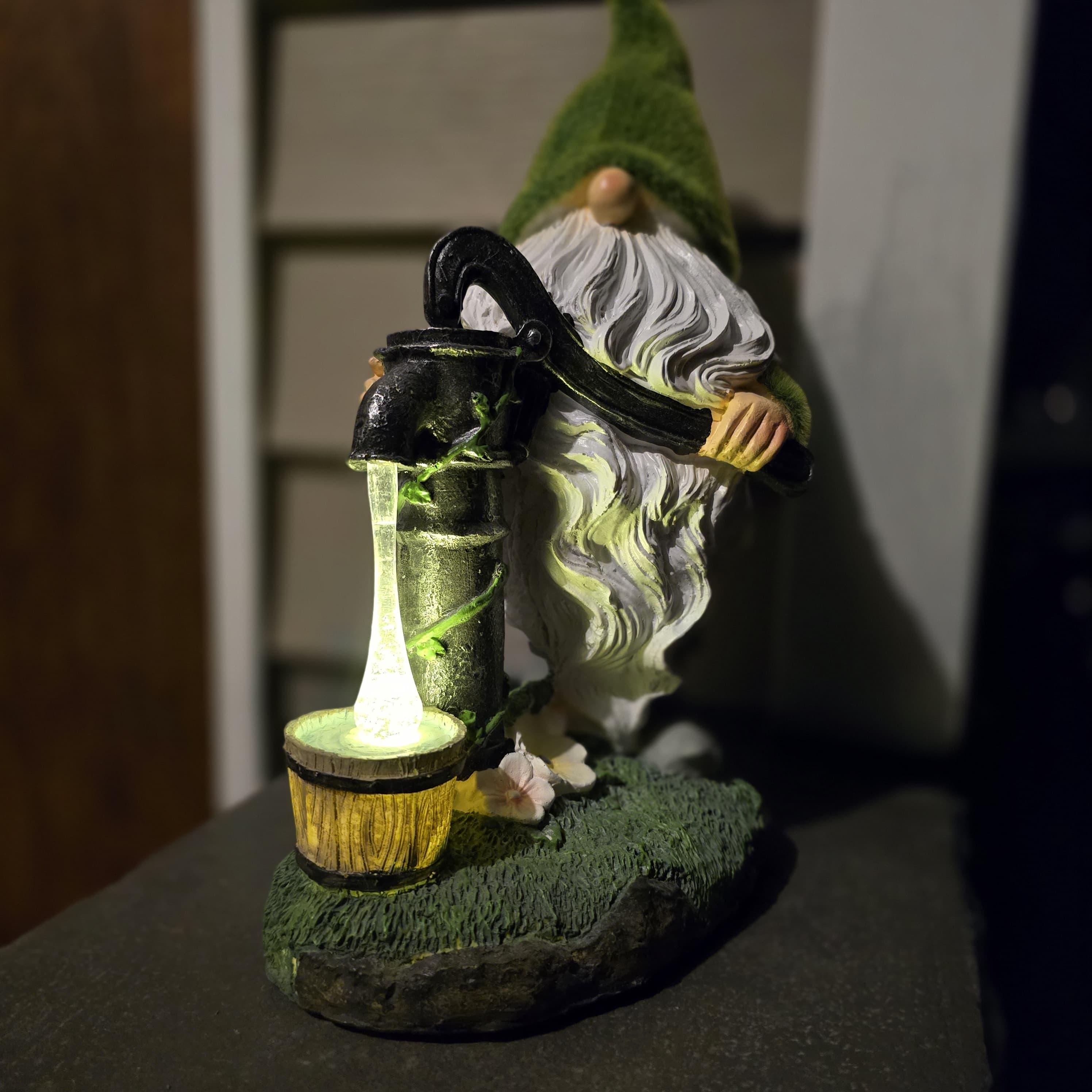 Solar gnome Pumping Water Outdoor Statues for Garden: Outside Decor with Pump Ornaments Porch Patio, Birthday Gifts for Grandma Mom photo 2