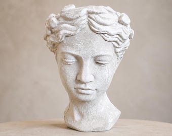 Fioriera con testa in cemento, finitura in pietra pregiata, statua da giardino in regalo