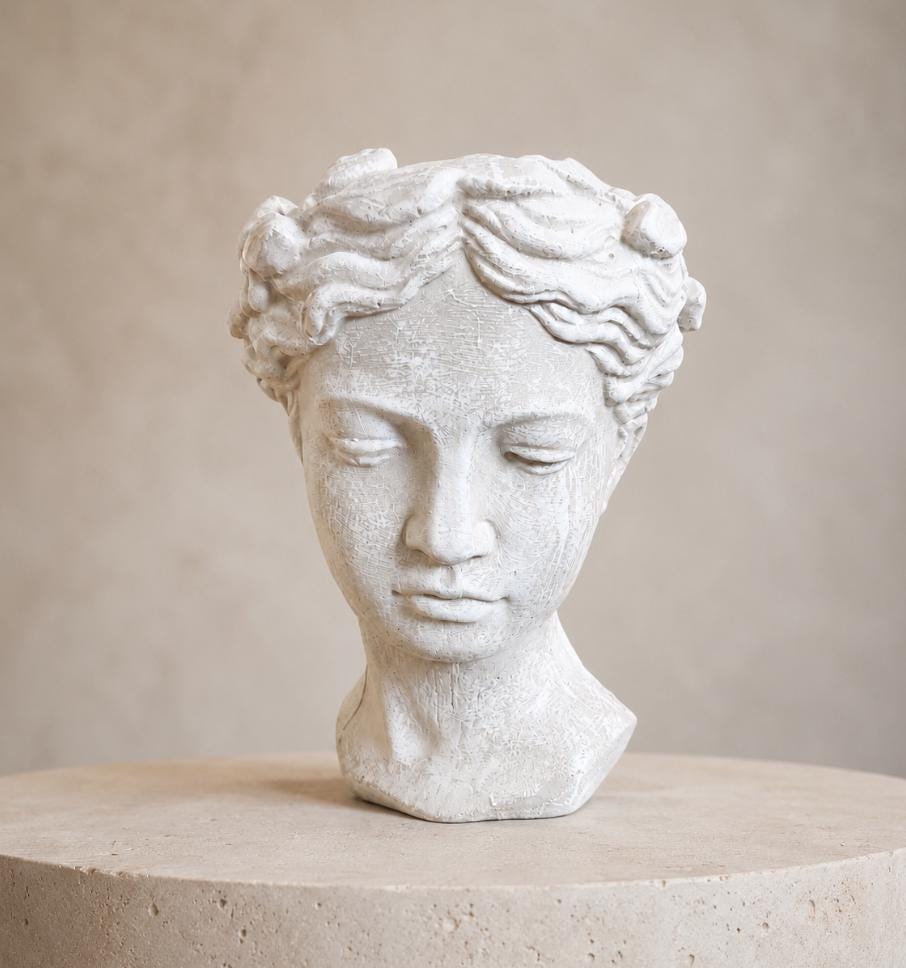 Concrete Head Planter, Fine Stone Finish, Garden Statue Gift