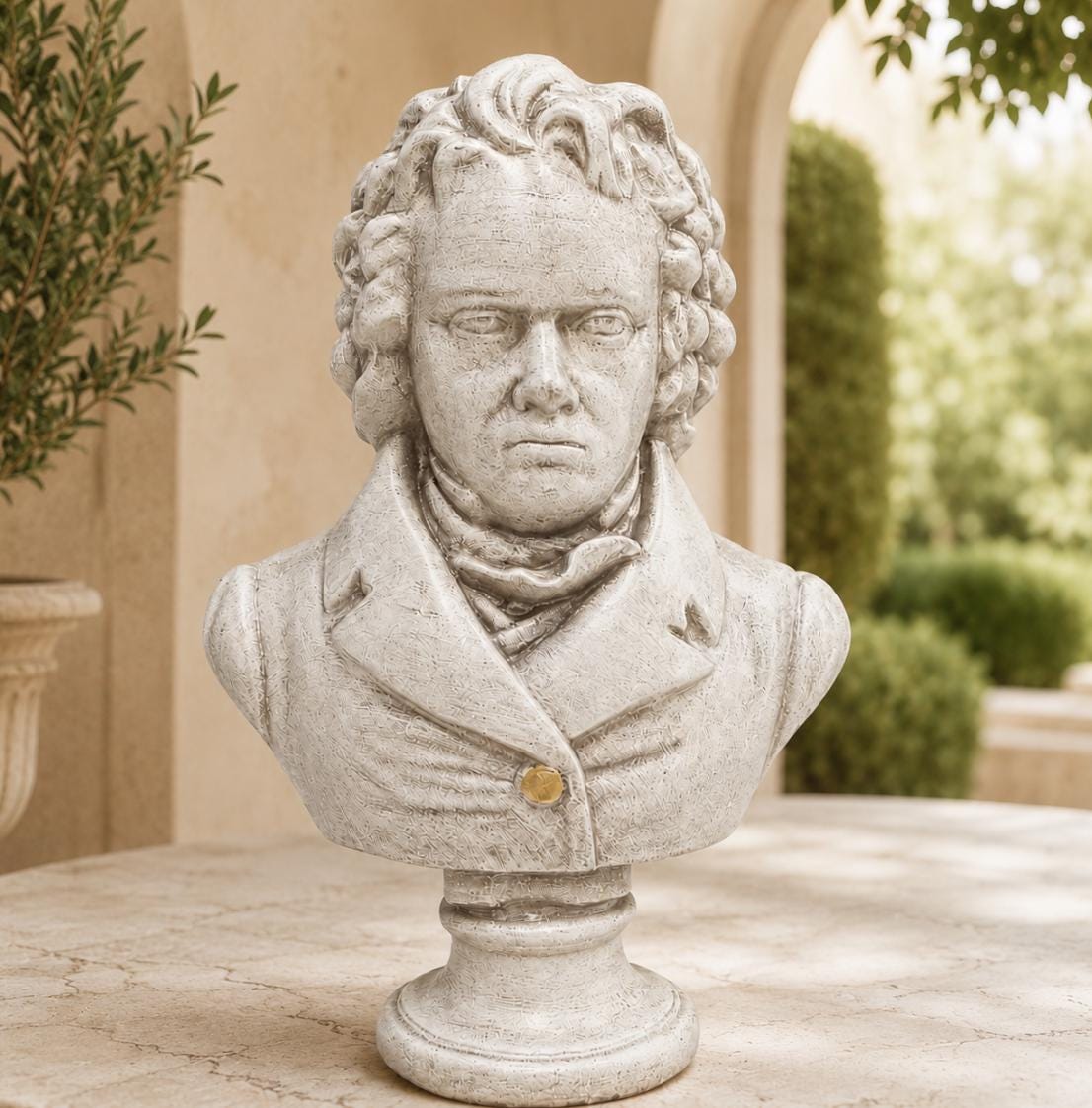 Handcrafted Concrete Beethoven Bust Statue, Classical Music Art Decor