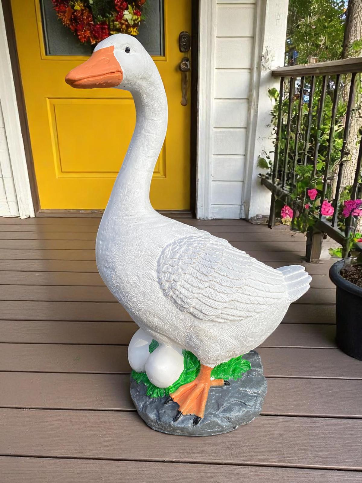 19-Inch Cement Porch Goose Statue, Handmade Heavy Outdoor Dress-Up Garden Decor, Durable all-season concrete Geese sculptures photo 5