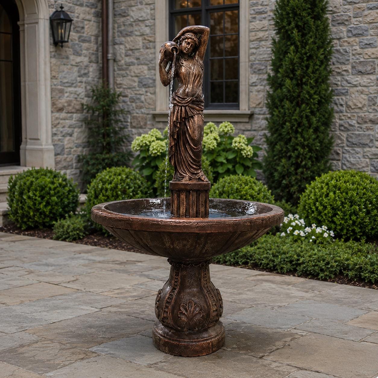 6-Foot Concrete Lady with Urns Water Fountain | Classical Garden Statuary, Outdoor Decor