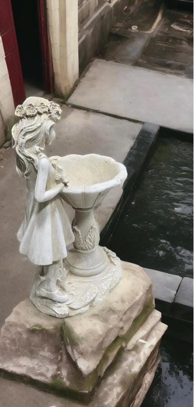 Handcrafted Concrete Girl with Bird Bath Garden Sculpture – Detailed Angelic Women Statue photo 6