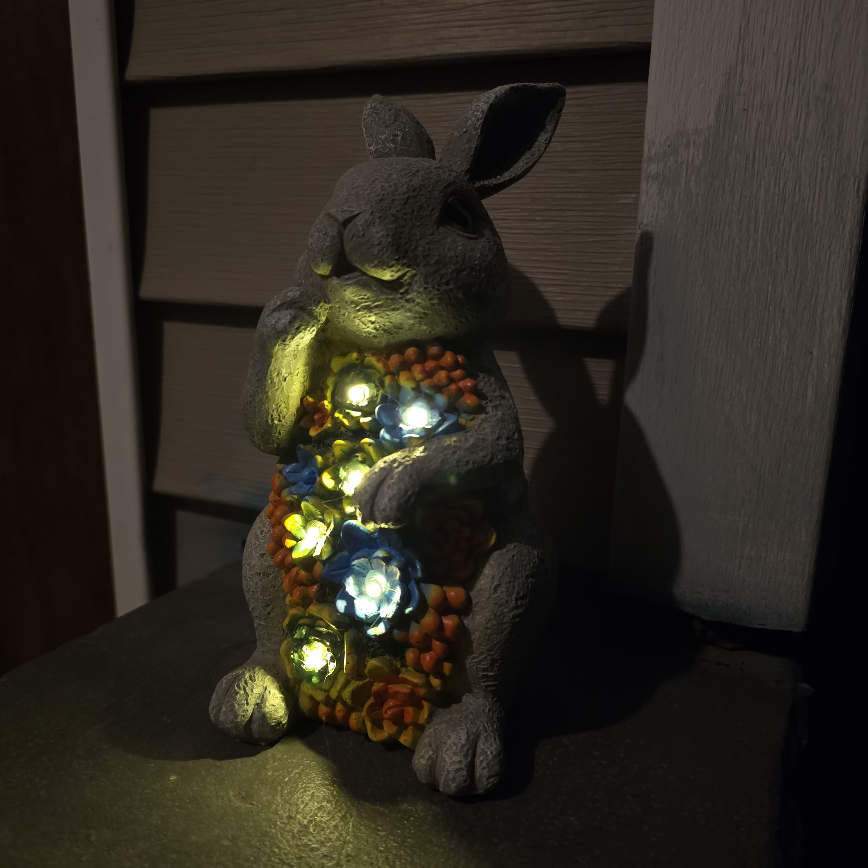 Solar Bunny Garden Statue – Resin Rabbit with Succulents & LED Lights photo 9
