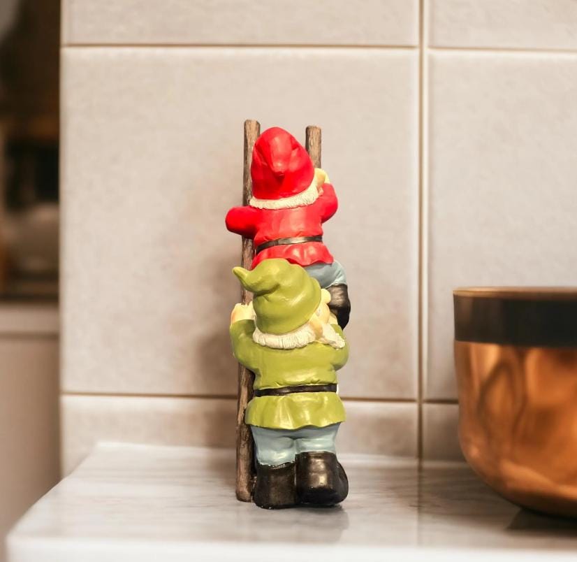 Climbing Gnome Duo – Polyresin Garden Statue, Funny Outdoor Decor photo 4