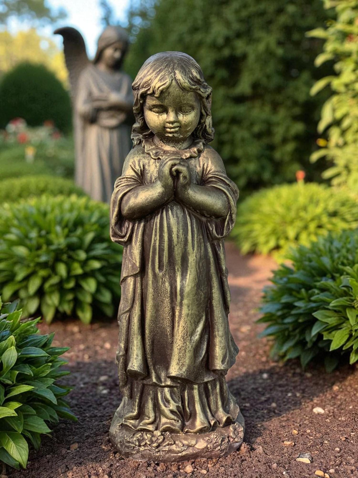 26" Praying Angel Statue, Hand-Painted Concrete, Garden Home Decor photo 3