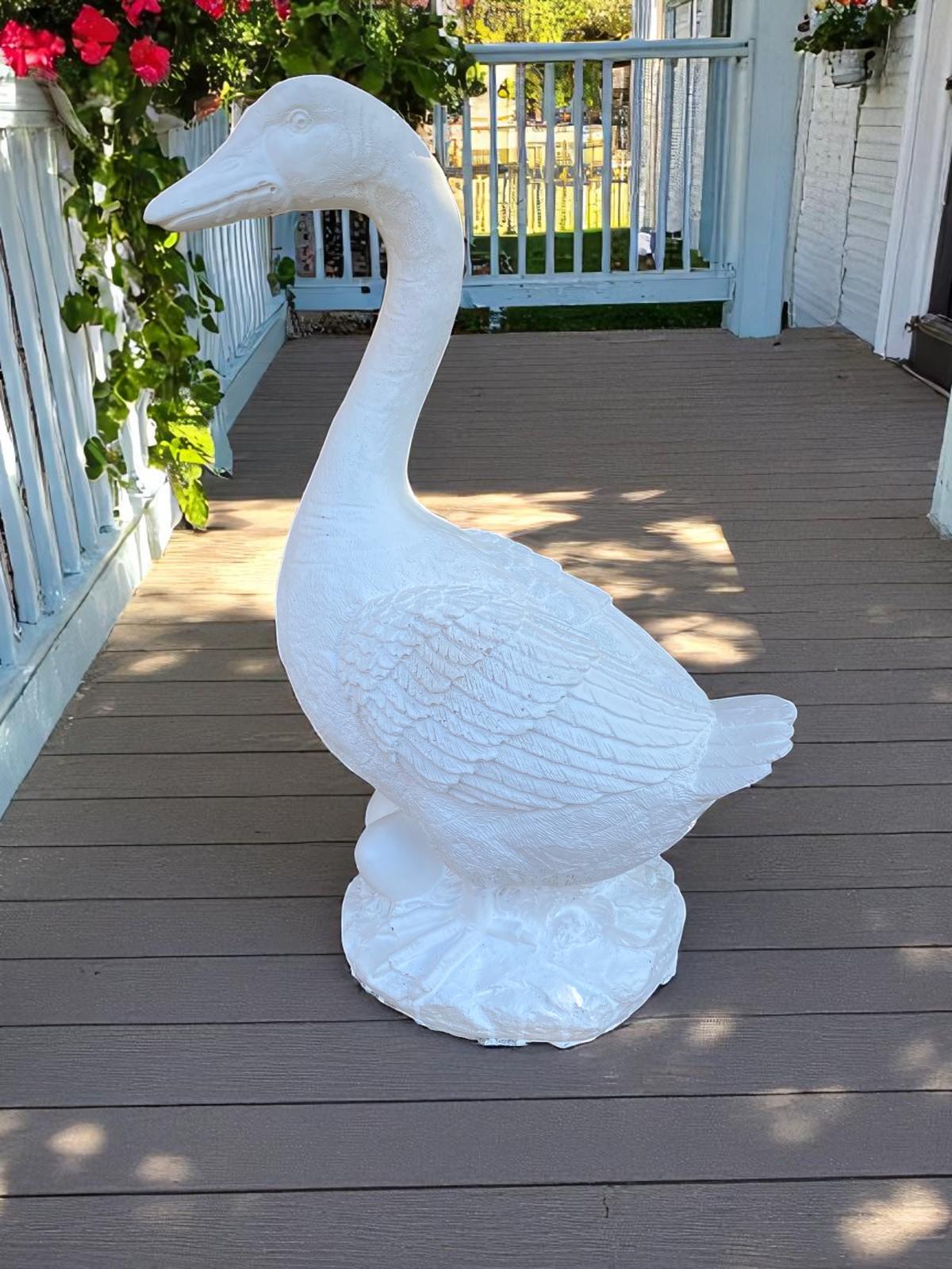 19-Inch Cement Porch Goose Statue, Handmade Heavy Outdoor Dress-Up Garden Decor, Durable all-season concrete Geese sculptures photo 3