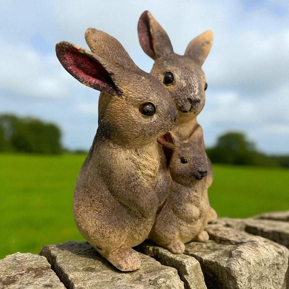 Concrete Rabbit Family Statue, Weatherproof Garden Decor, 9 inch photo 5
