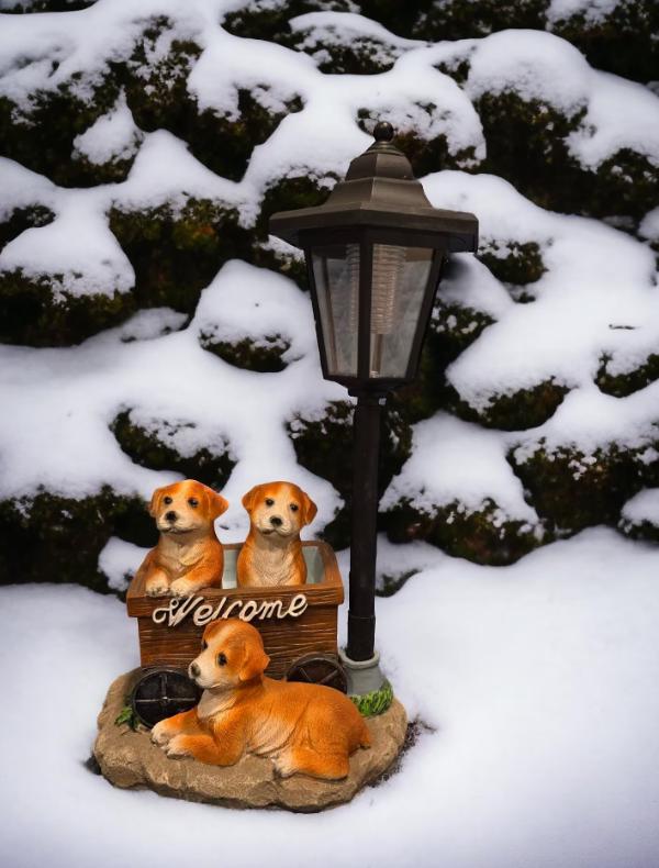 Solar Dog Garden Statue – Hand-Painted Puppy Welcome Plaque photo 3