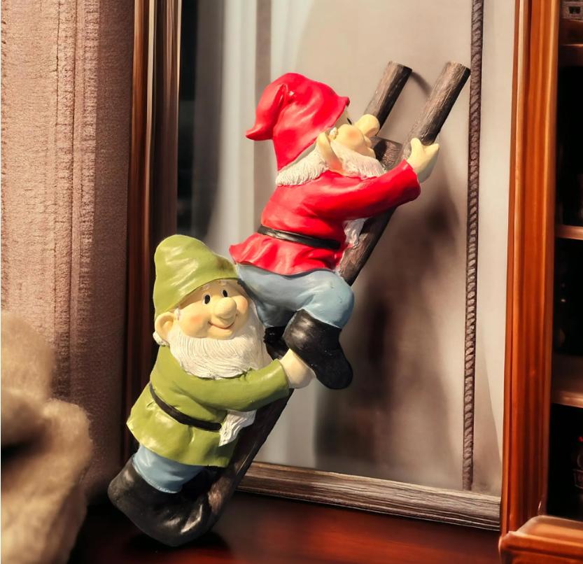 Climbing Gnome Duo – Polyresin Garden Statue, Funny Outdoor Decor photo 3