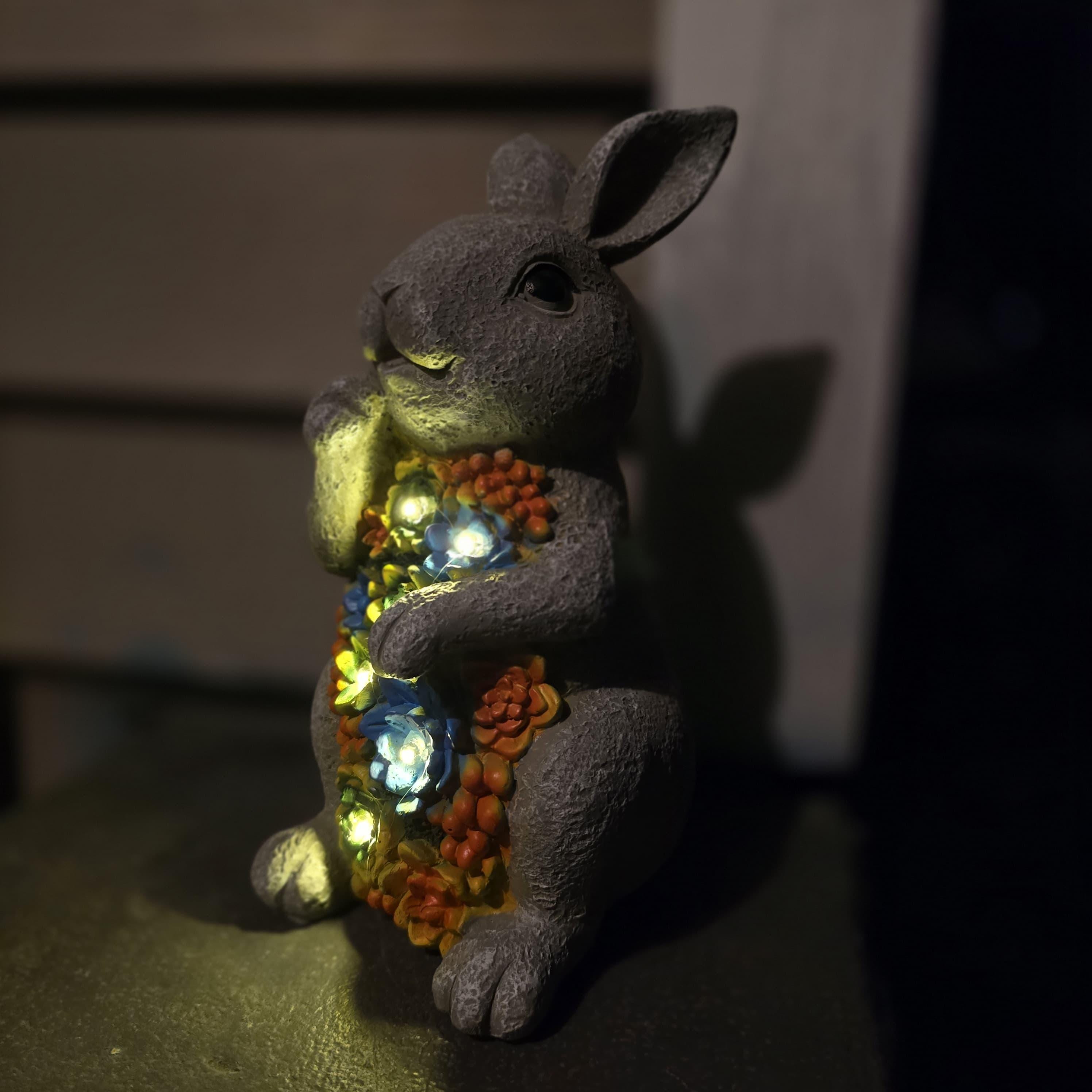Solar Bunny Garden Statue – Resin Rabbit with Succulents & LED Lights photo 3