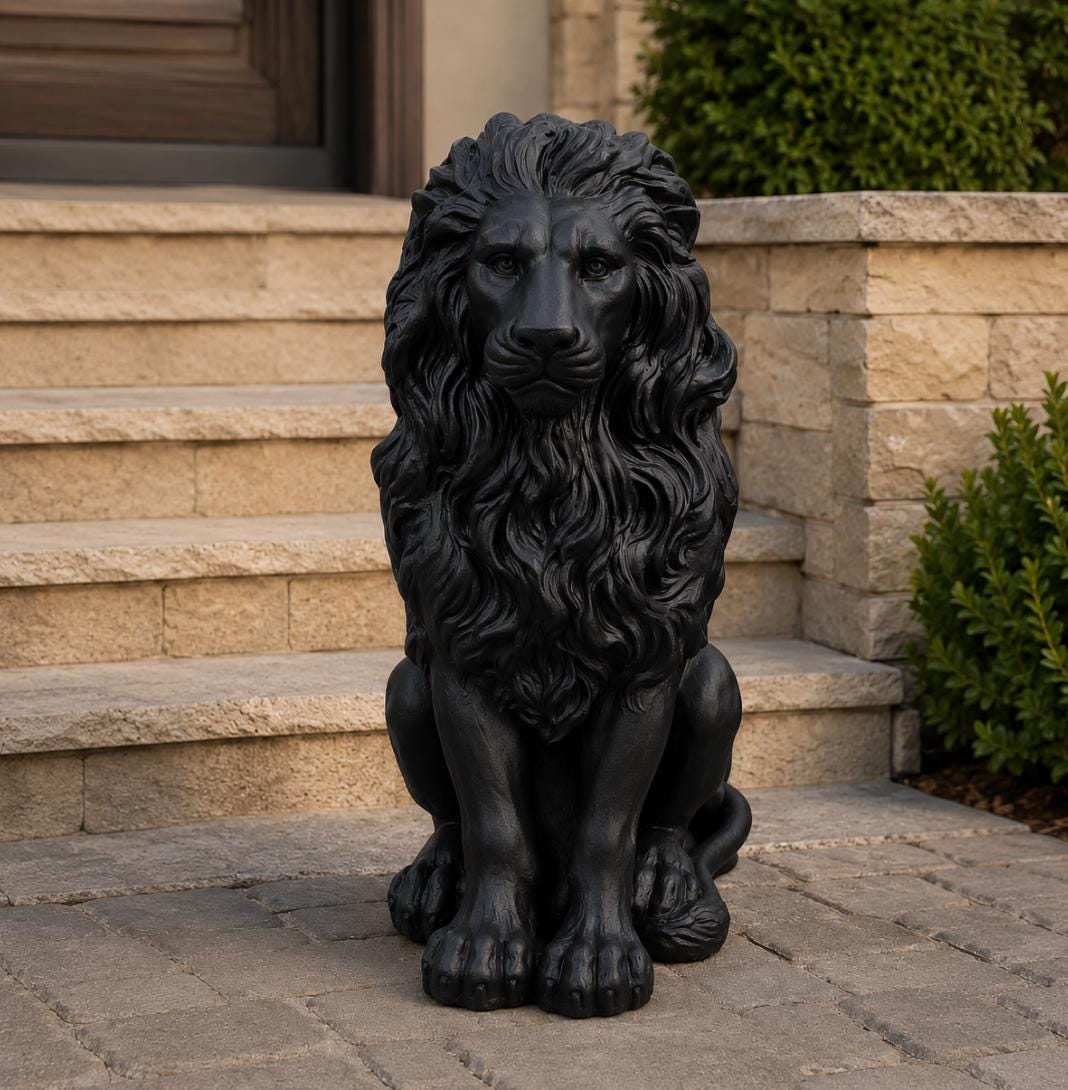 Hand-Painted Concrete Lion Statue – Outdoor Guardian Sculpture (21" H) photo 4