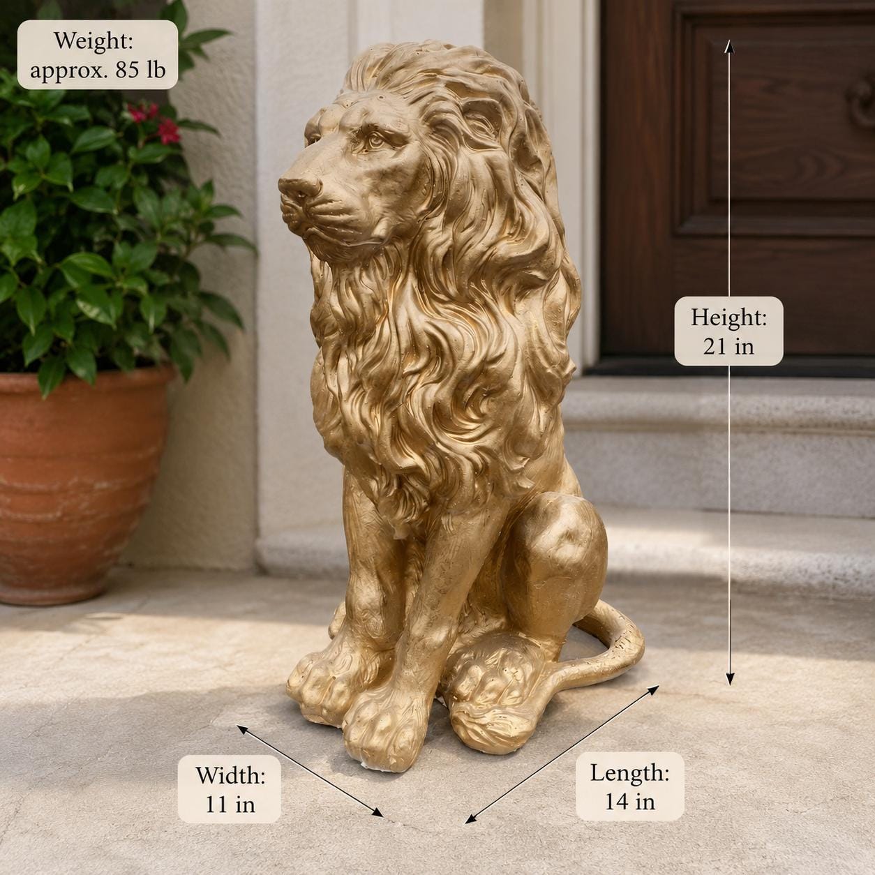 Hand-Painted Concrete Lion Statue – Outdoor Guardian Sculpture (21" H) photo 9