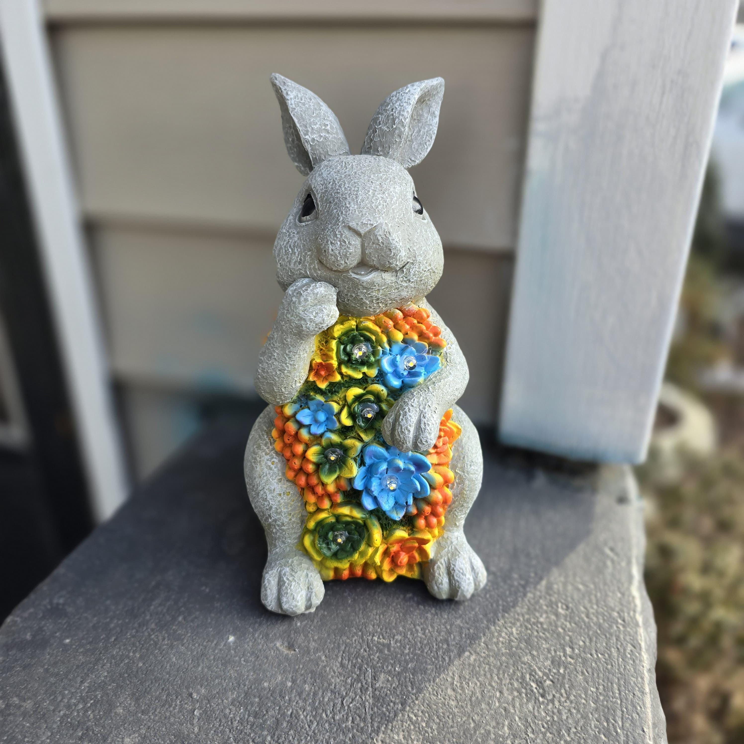 Solar Bunny Garden Statue – Resin Rabbit with Succulents & LED Lights photo 8