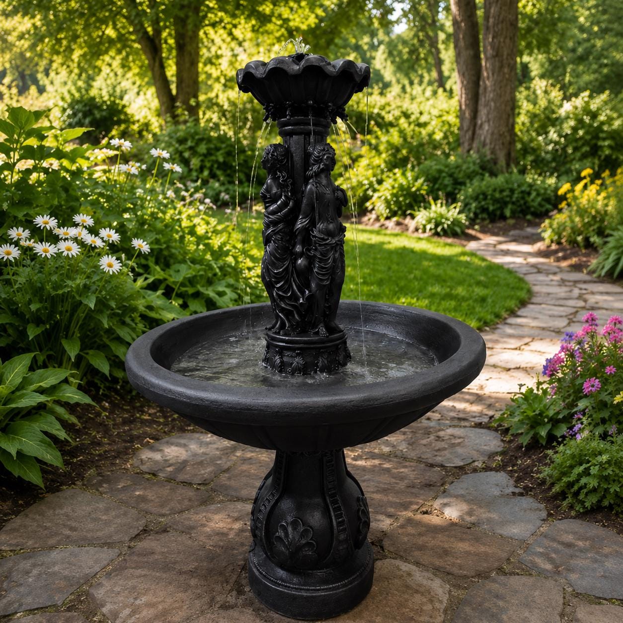 Handmade Concrete Outdoor Fountain with Pump – Roman Style 4ft photo 2
