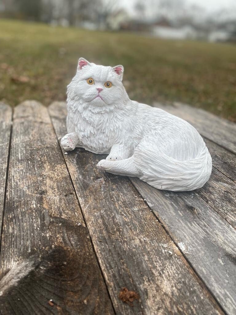Handmade Concrete Persian Cat Statue, Stone Finish photo 2