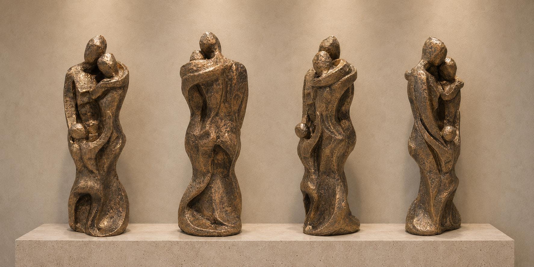 24-Inch Heirloom Bronze Solid Concrete Family Sculpture: Handmade Abstract Parent and Child Embrace Statue photo 3