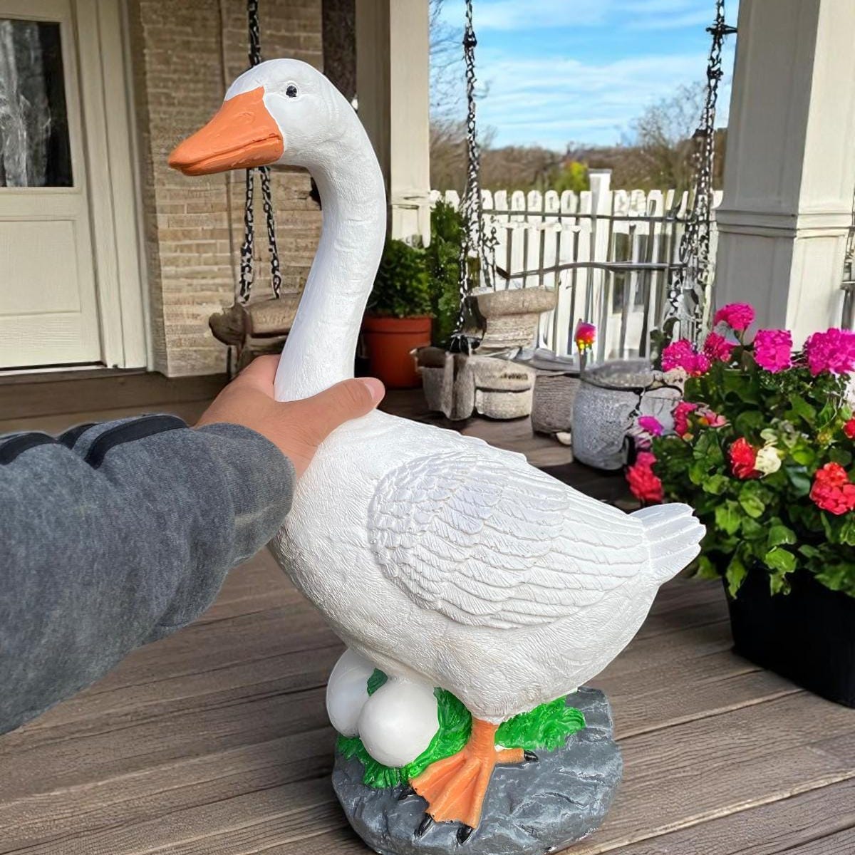 MASSIVE 19" Cement Porch Goose Statue, American Dress up Goose Statue, Life-size American Sculpture, Bird Garden Decor Outdoor Gift for Mom - Etsy