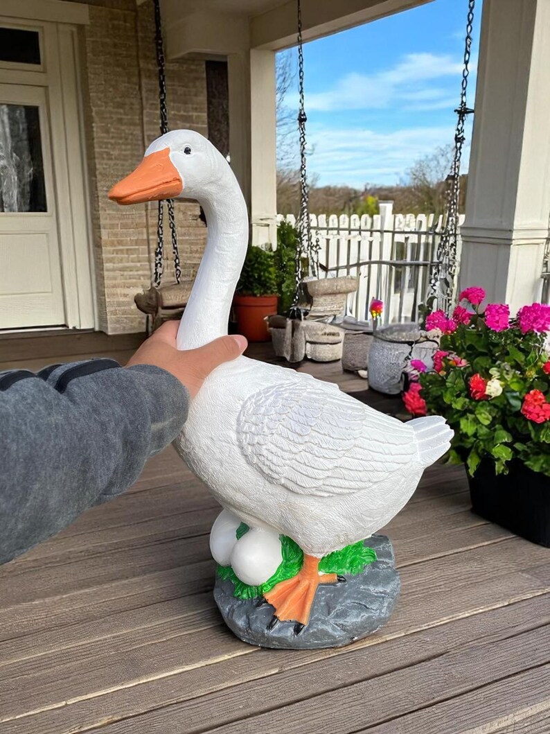 MASSIVE 19 Cement porch Goose Statue, American Dress up goose statue, life-size American sculpture, Bird garden decor outdoor Gift for mom