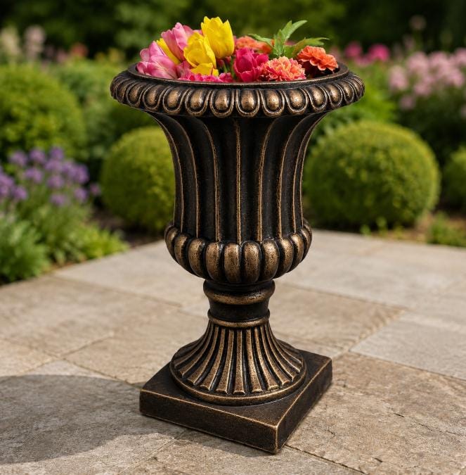 Pair of 2 Large Concrete Rosenstein Urn Planters, Outdoor Garden Decor photo 4