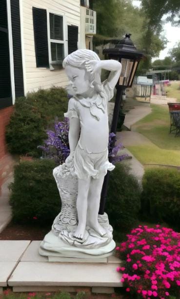 Cement Flower Girl Statue with Urn Planter – Antique Finish Garden Sculpture, Solar Light photo 8