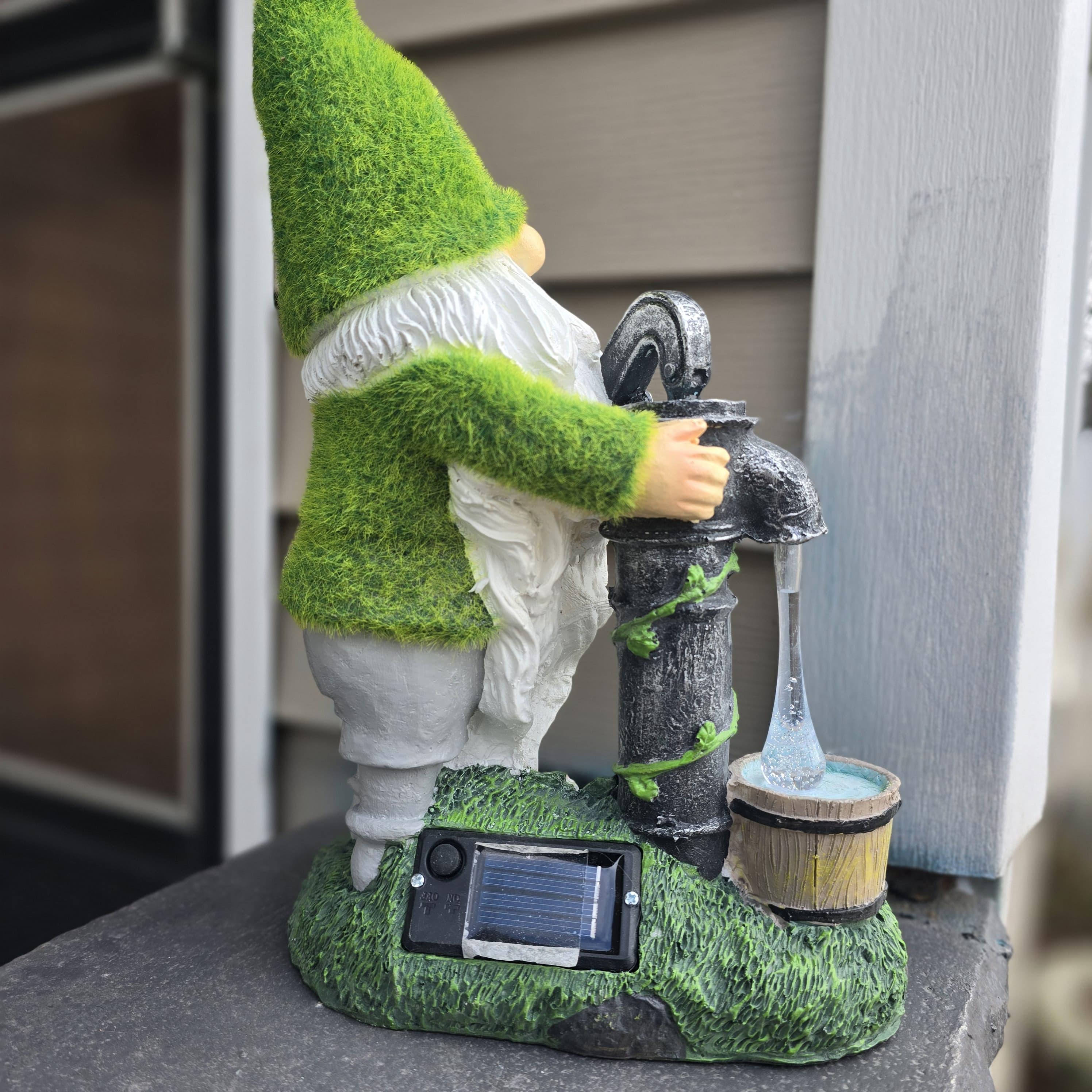 Solar gnome Pumping Water Outdoor Statues for Garden: Outside Decor with Pump Ornaments Porch Patio, Birthday Gifts for Grandma Mom photo 4
