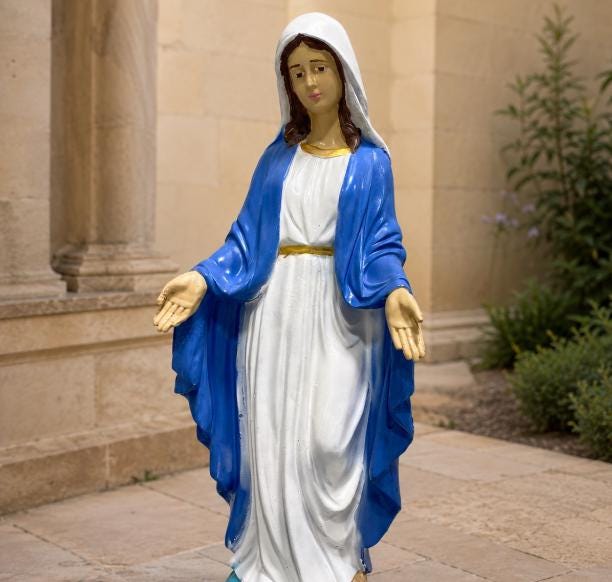 Handmade 4ft Virgin Mary Concrete Statue, Painted Outdoor Decor photo 3