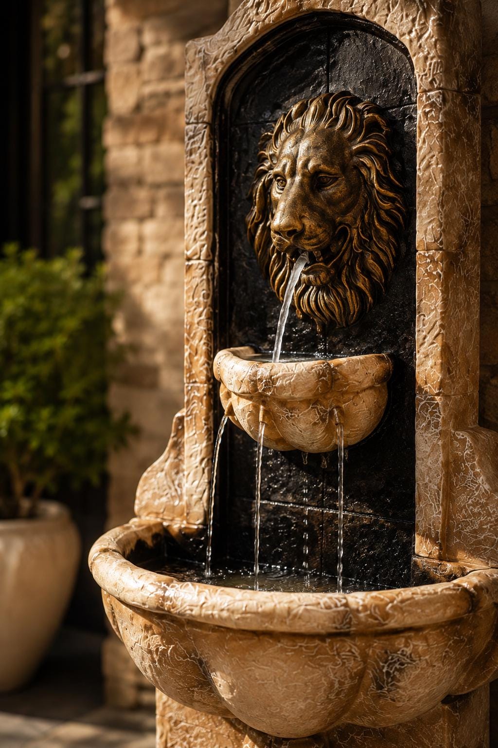 61-Inch Handmade Solid Concrete Lion Wall Fountain – Freestanding Estate Water Feature with Pump photo 5