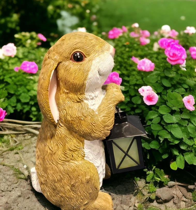 Bunny Garden Statue – Resin Rabbit with Lantern, Outdoor Decor photo 4