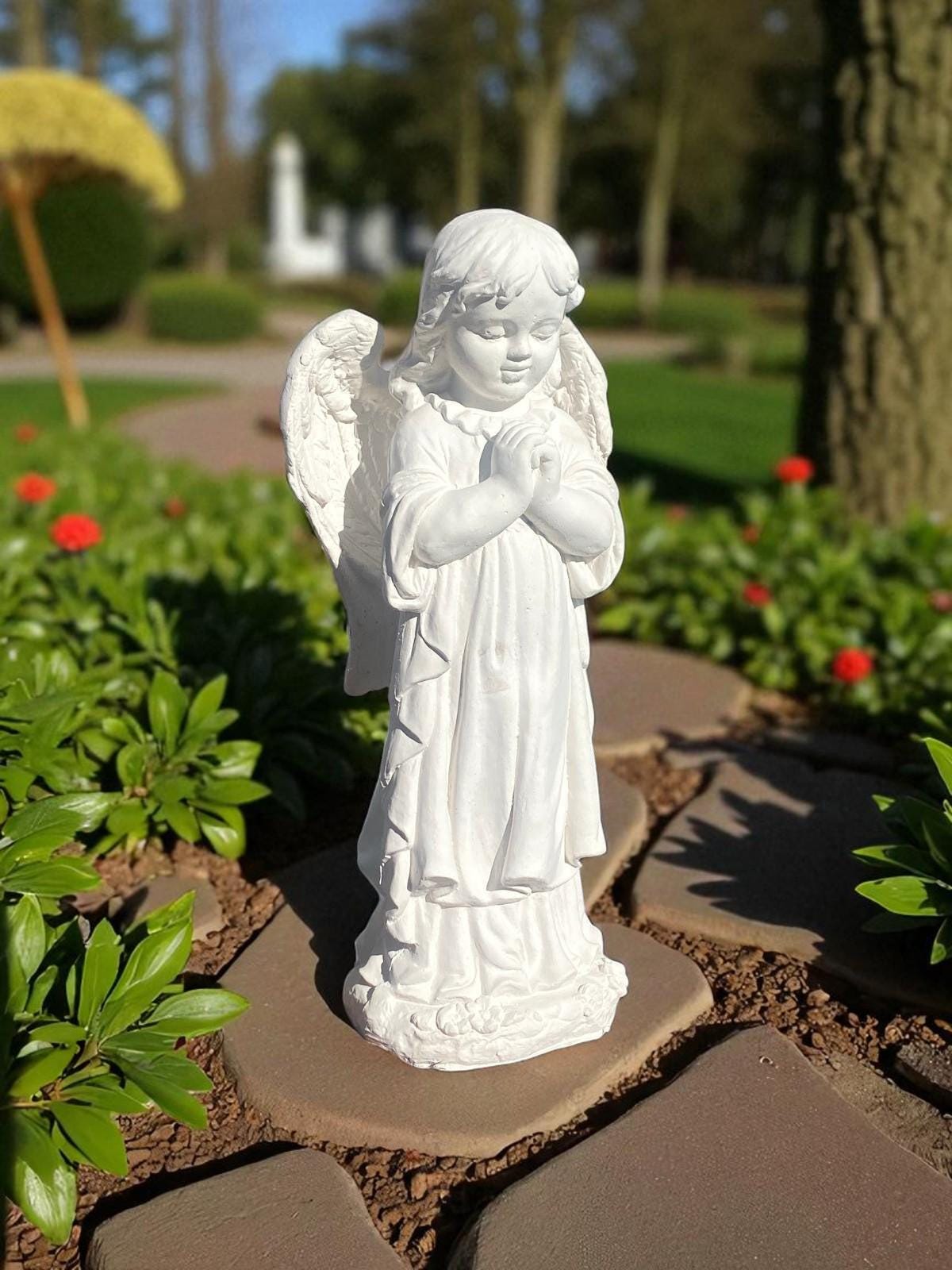 26" Praying Angel Statue, Hand-Painted Concrete, Garden Home Decor