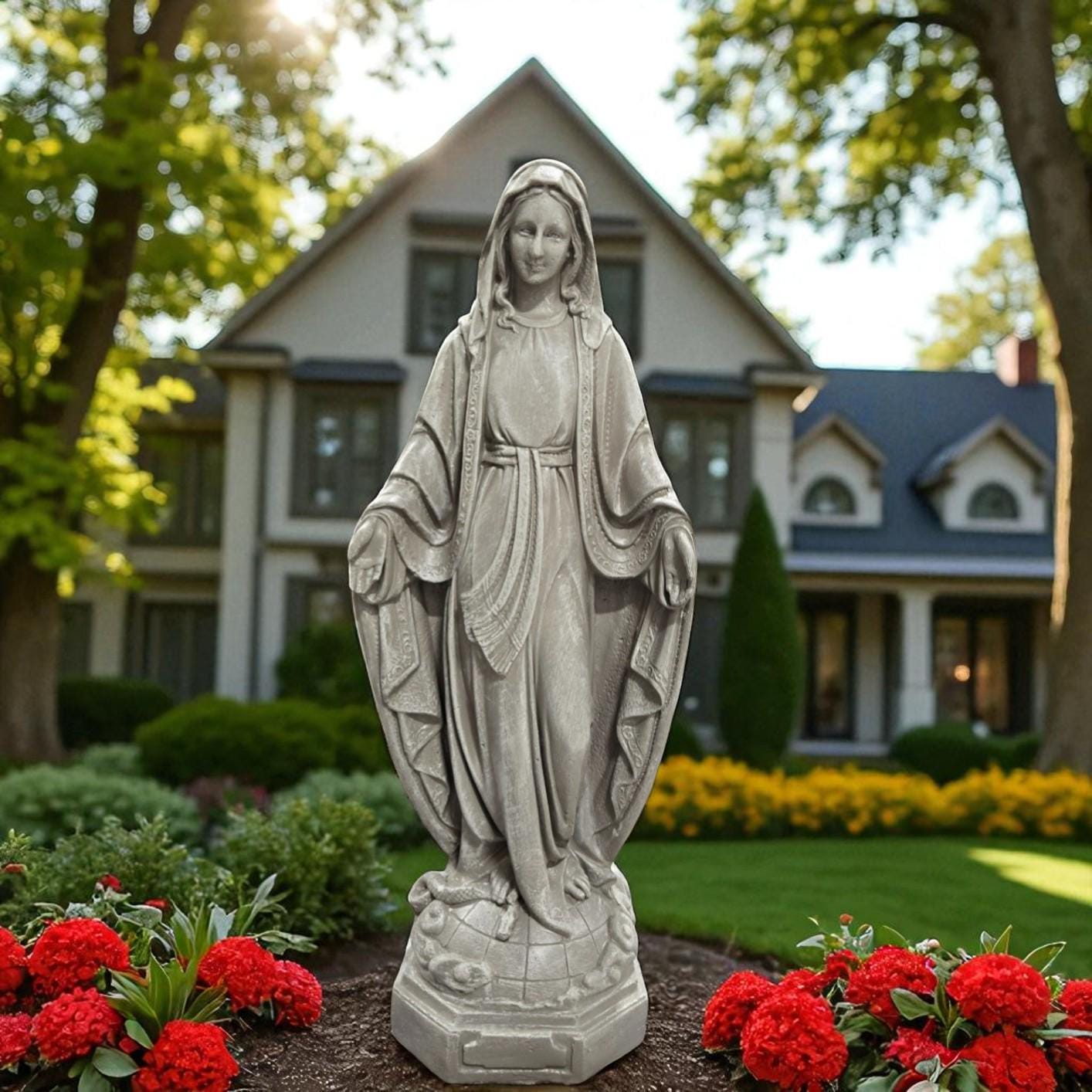 Large 33" Concrete Virgin Mary Statue, Outdoor Statues finest stone finish home decor, Christmas gift, Mother's Day gift, all occasions gift photo 4