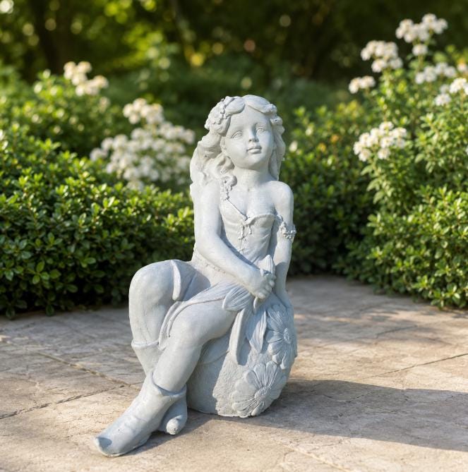 21" Concrete Fairy Statue, Weatherproof Outdoor Garden Decor