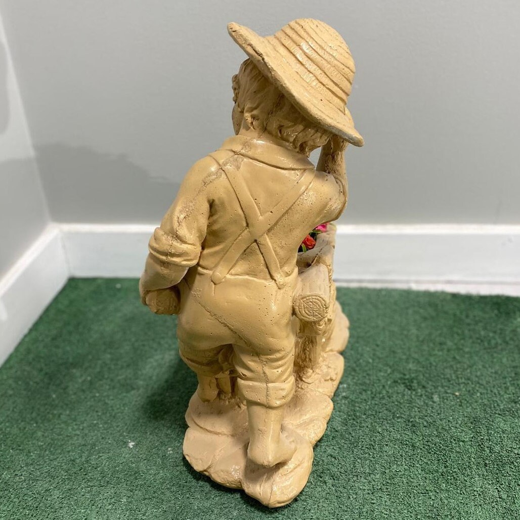 Concrete Boy with Wheelbarrow Statue, Hand-Painted Garden Decor (21 inch) photo 8