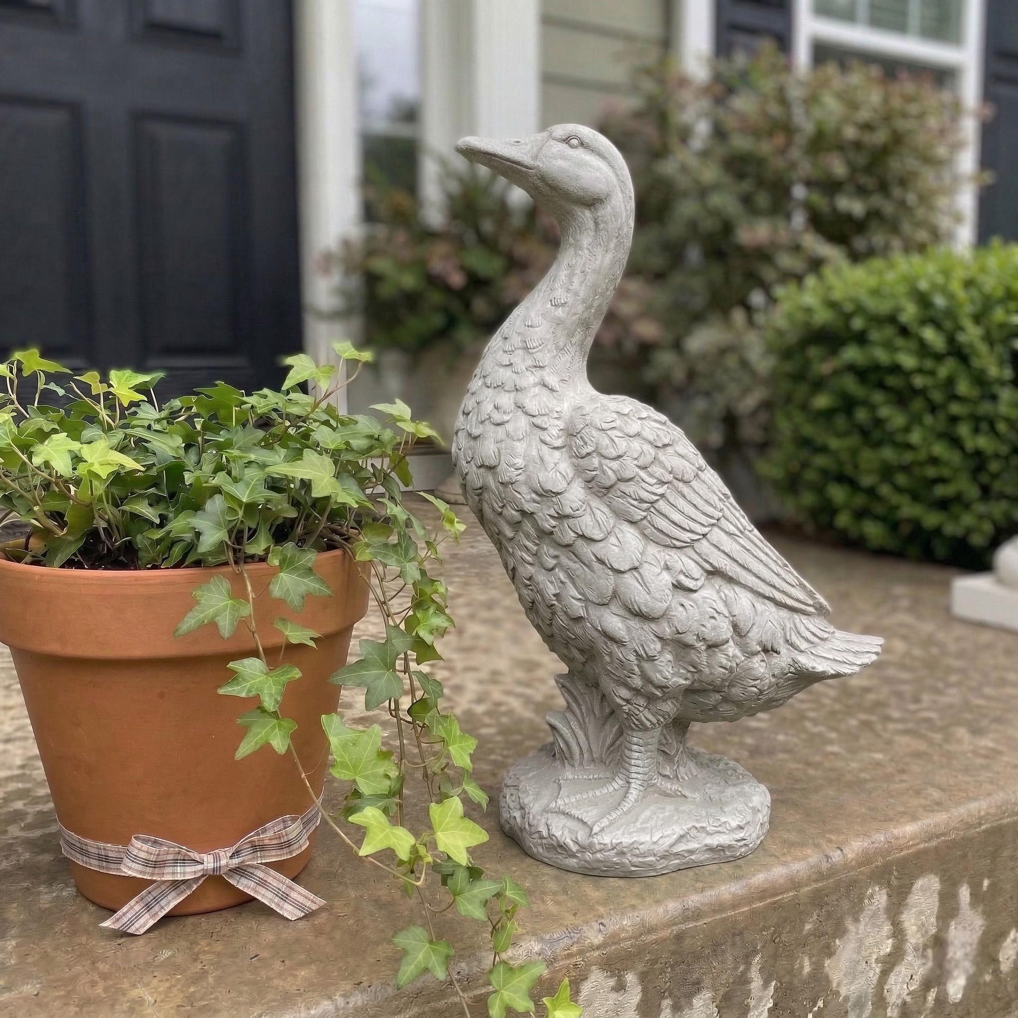 15" Hand-Painted Concrete Porch Goose Statue  Weatherproof Garden Decor, Vintage Style Lawn Ornament photo 5