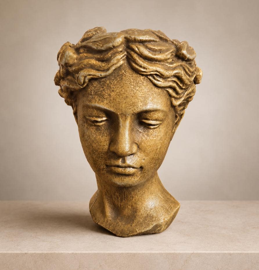 Concrete Head Planter, Fine Stone Finish, Garden Statue Gift photo 4