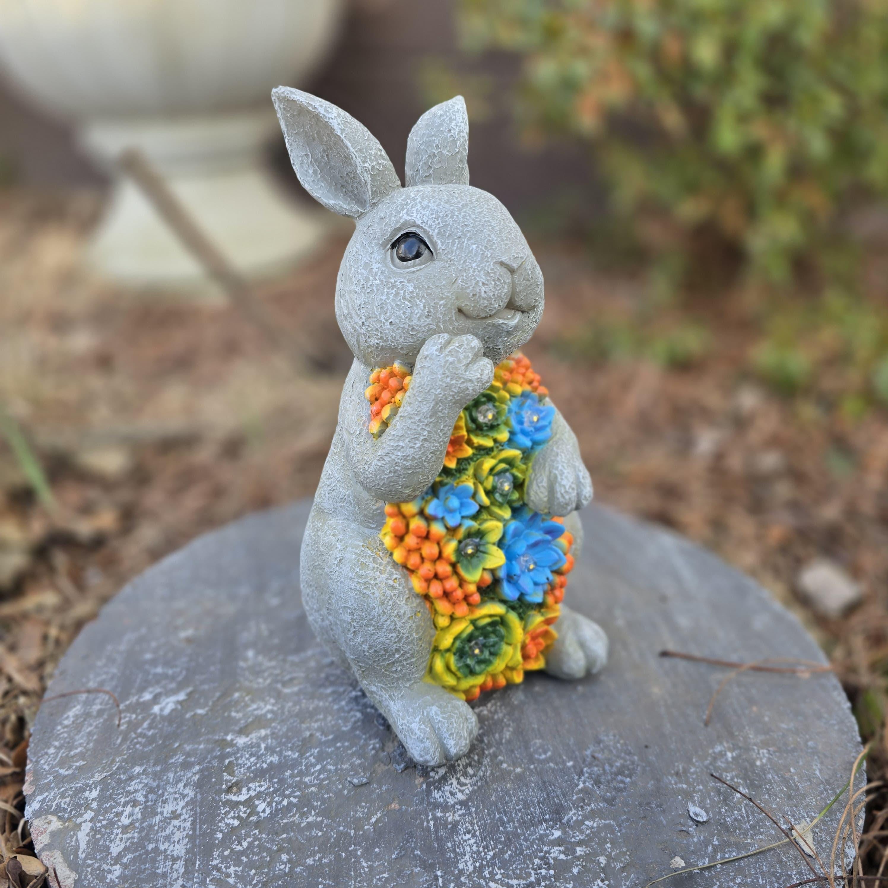 Solar Bunny Garden Statue – Resin Rabbit with Succulents & LED Lights
