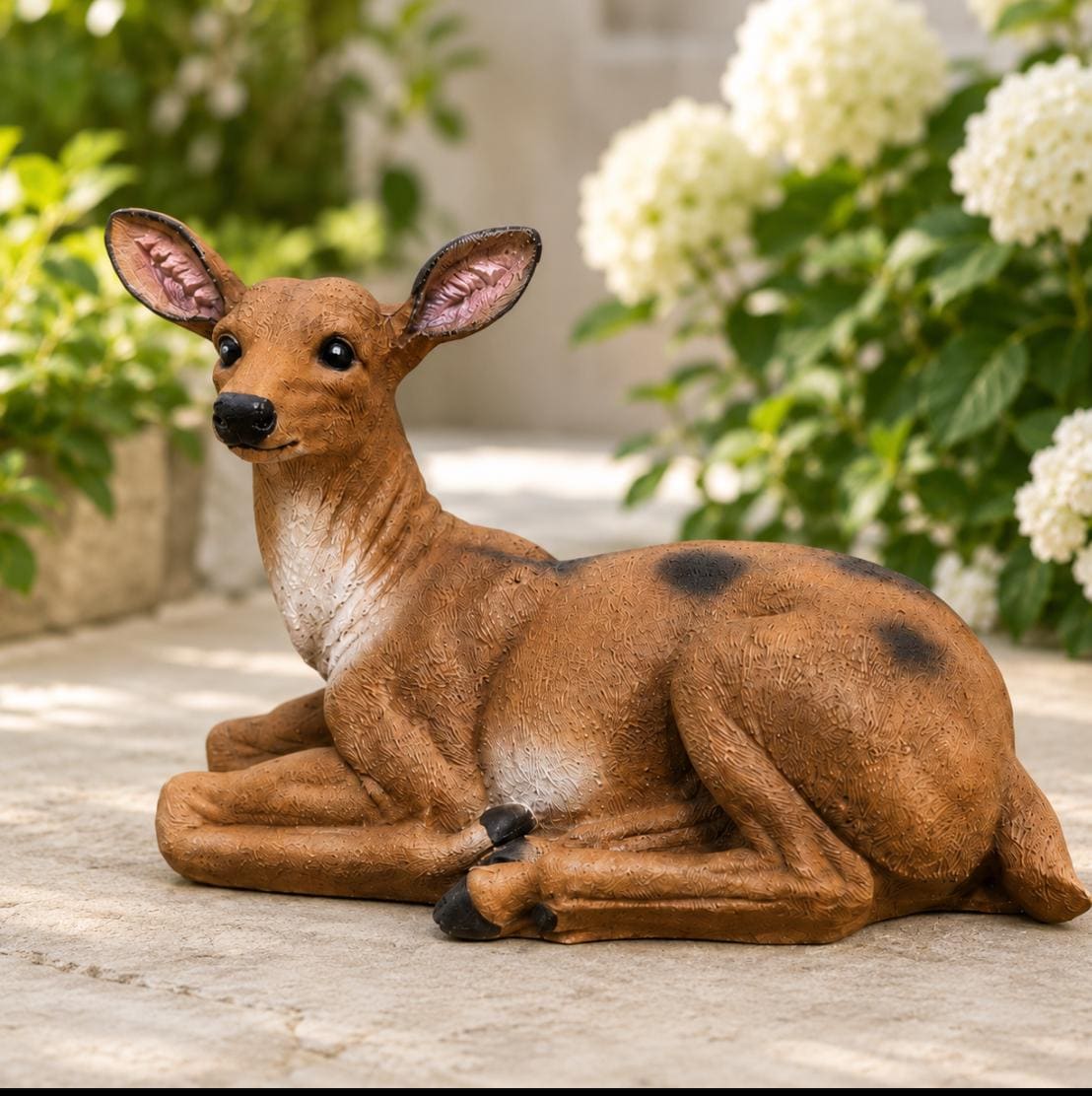 Solid Concrete Sitting Mother Deer Statue, Hand-Painted Outdoor Decor, Modern Home Accent photo 4