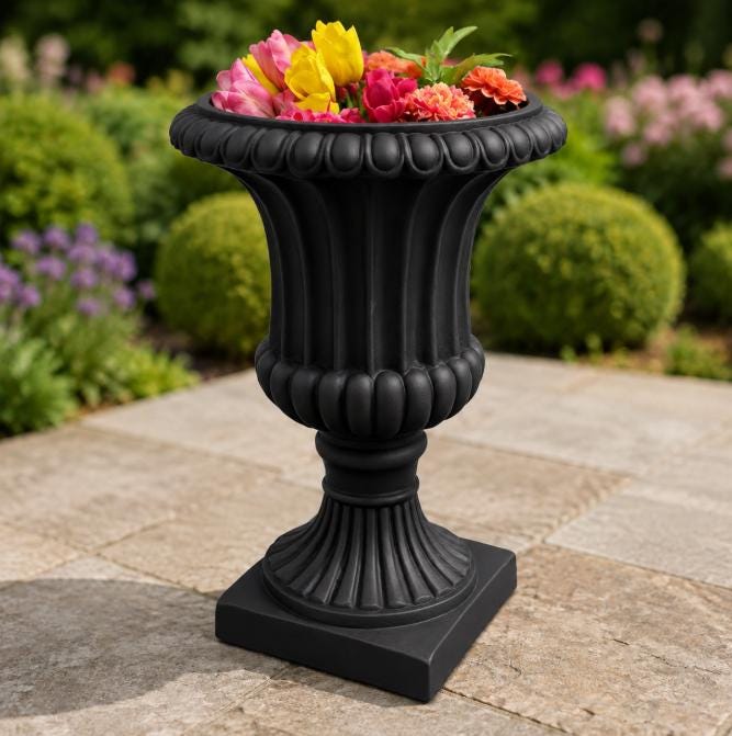 Pair of 2 Large Concrete Rosenstein Urn Planters, Outdoor Garden Decor photo 6