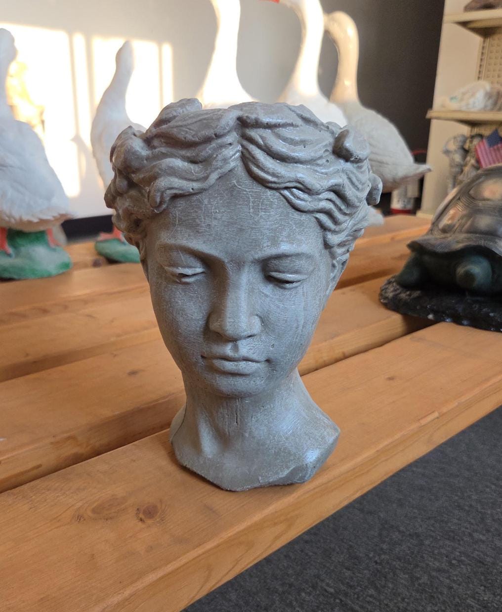 Concrete Head Planter, Fine Stone Finish, Garden Statue Gift photo 5