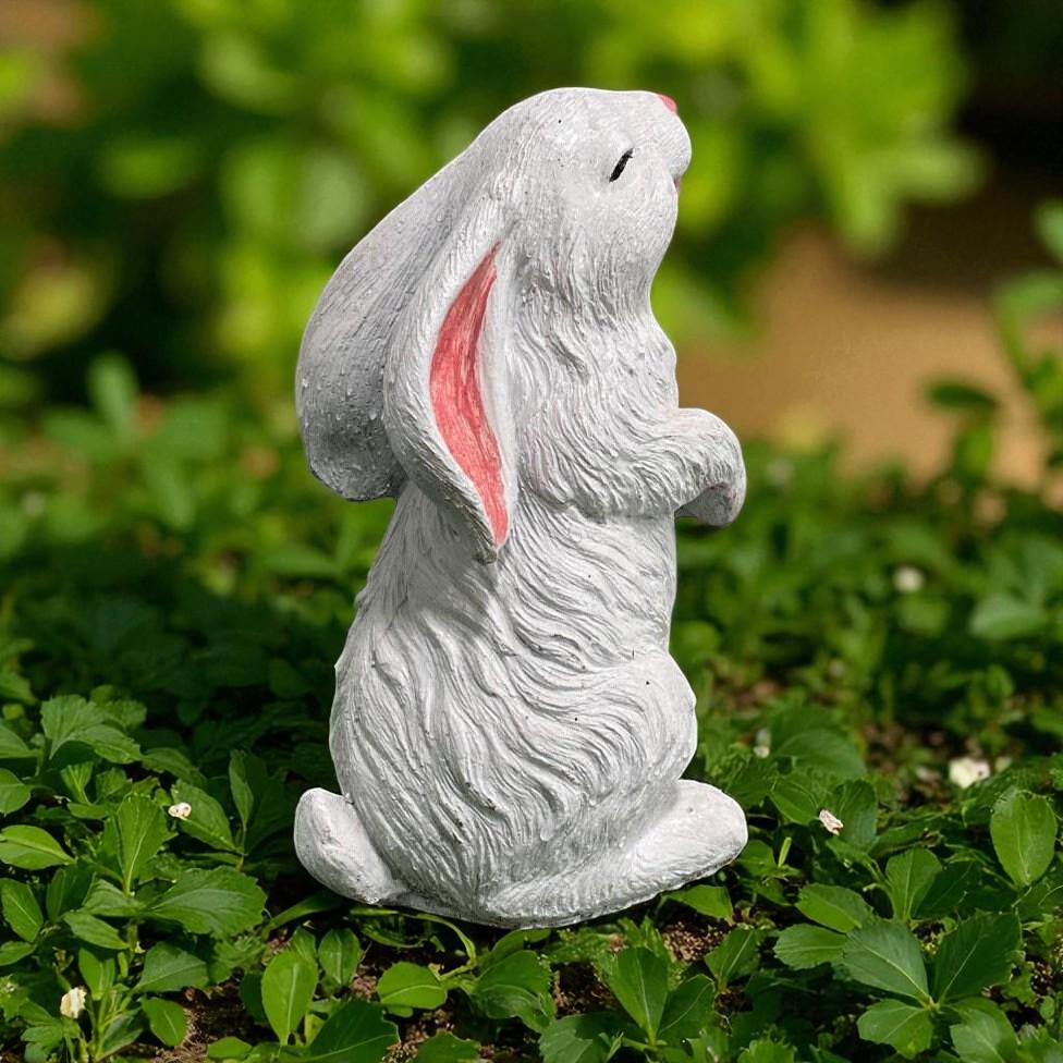 Hand-Painted Concrete Smiling Rabbit Statue, Garden Decor (12.5 inch) photo 4
