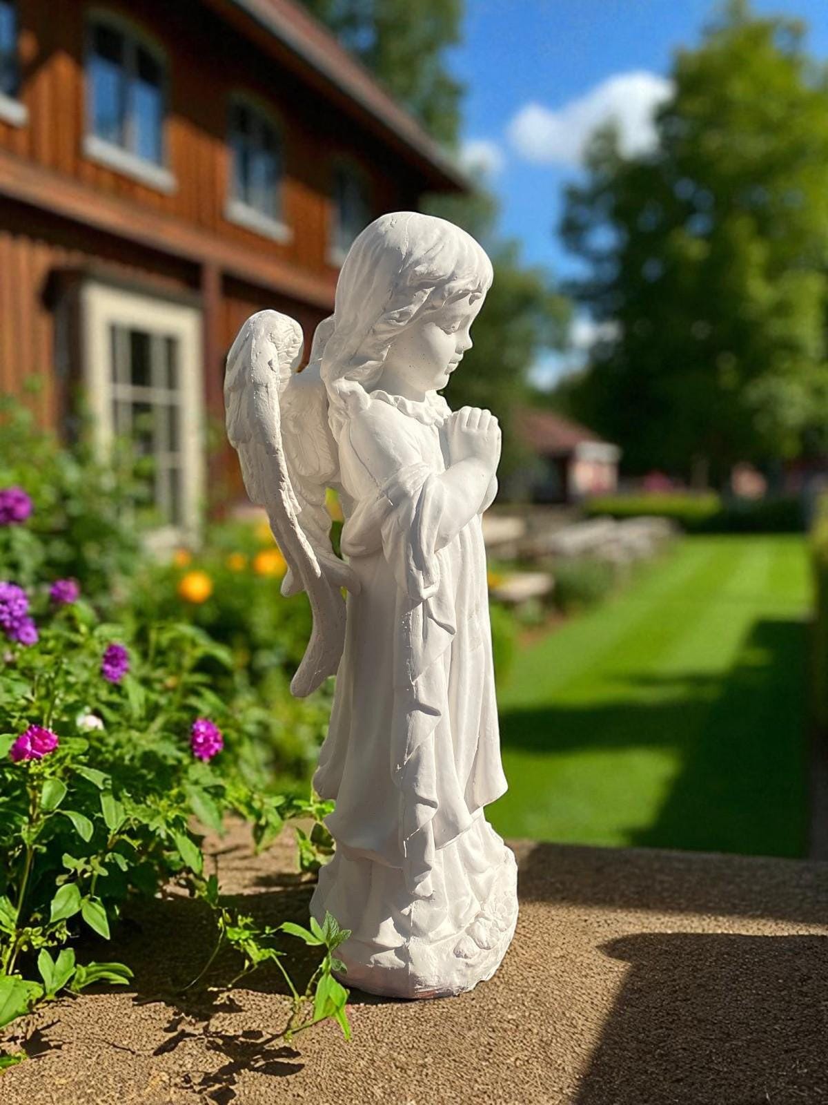 26" Praying Angel Statue, Hand-Painted Concrete, Garden Home Decor photo 4