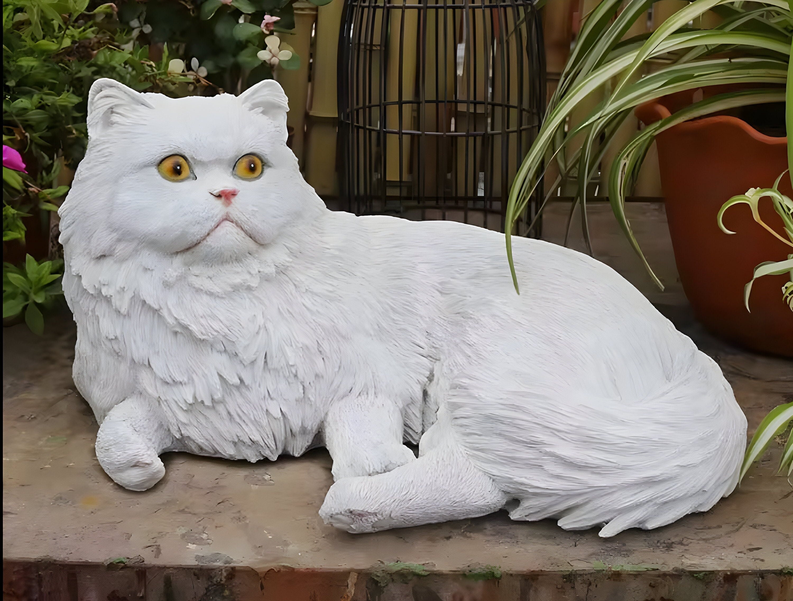 Handmade Concrete Persian Cat Statue, Stone Finish