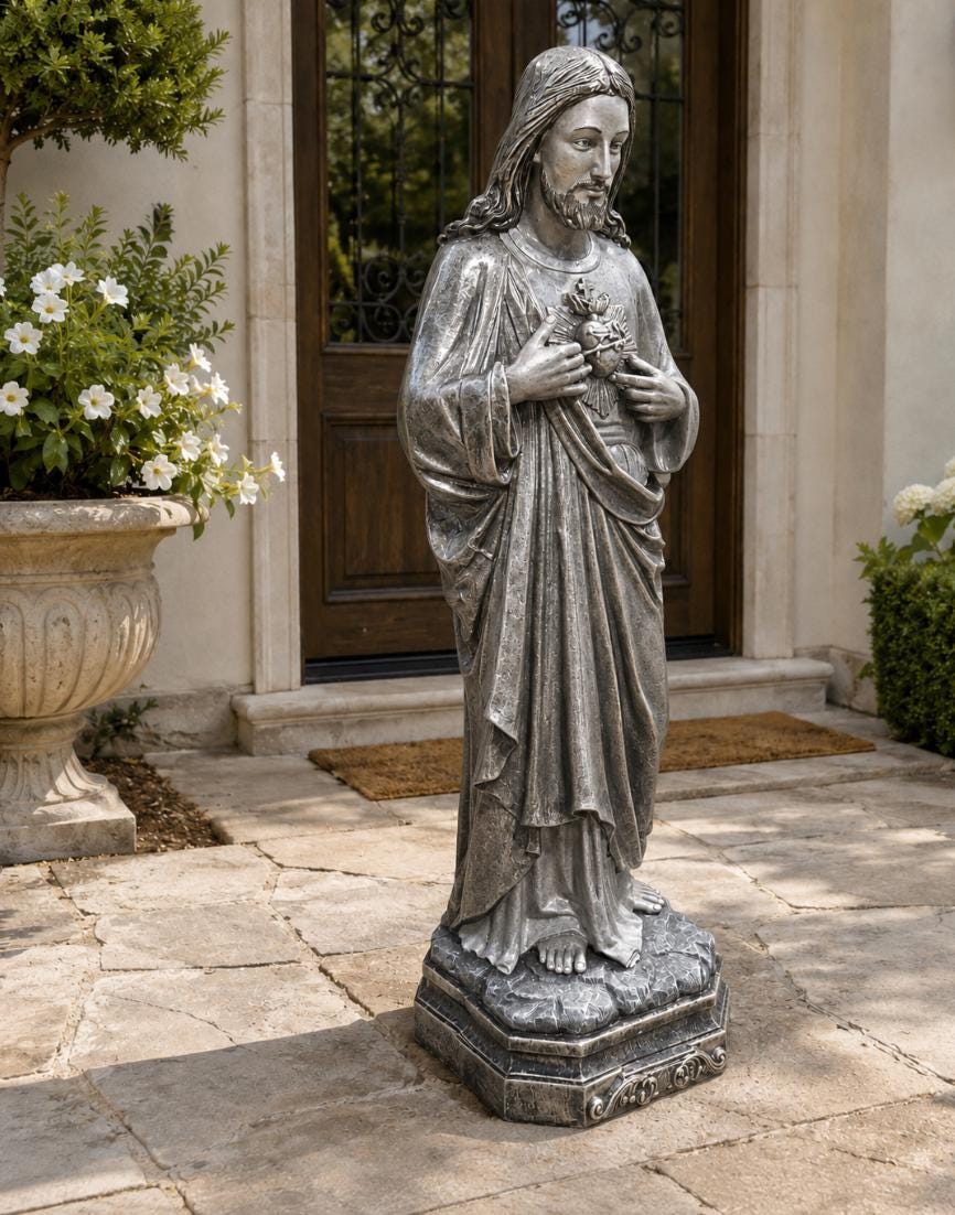 Large 48" Sacred Heart of Jesus Statue | Hand-Painted Solid Concrete Catholic Garden Decor photo 8