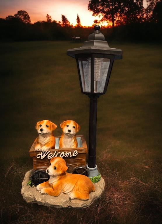 Solar Dog Garden Statue – Hand-Painted Puppy Welcome Plaque photo 4