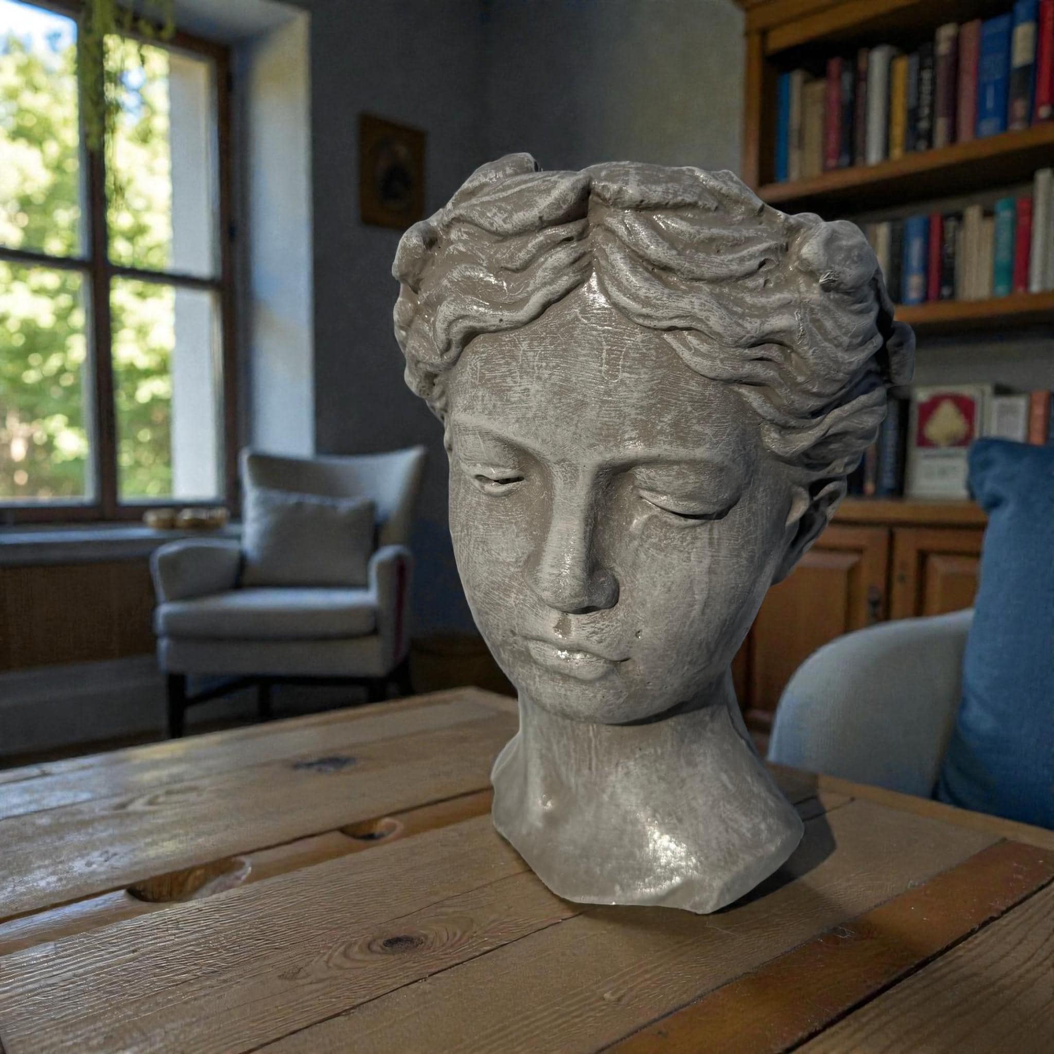 Concrete Head Planter, Fine Stone Finish, Garden Statue Gift photo 10