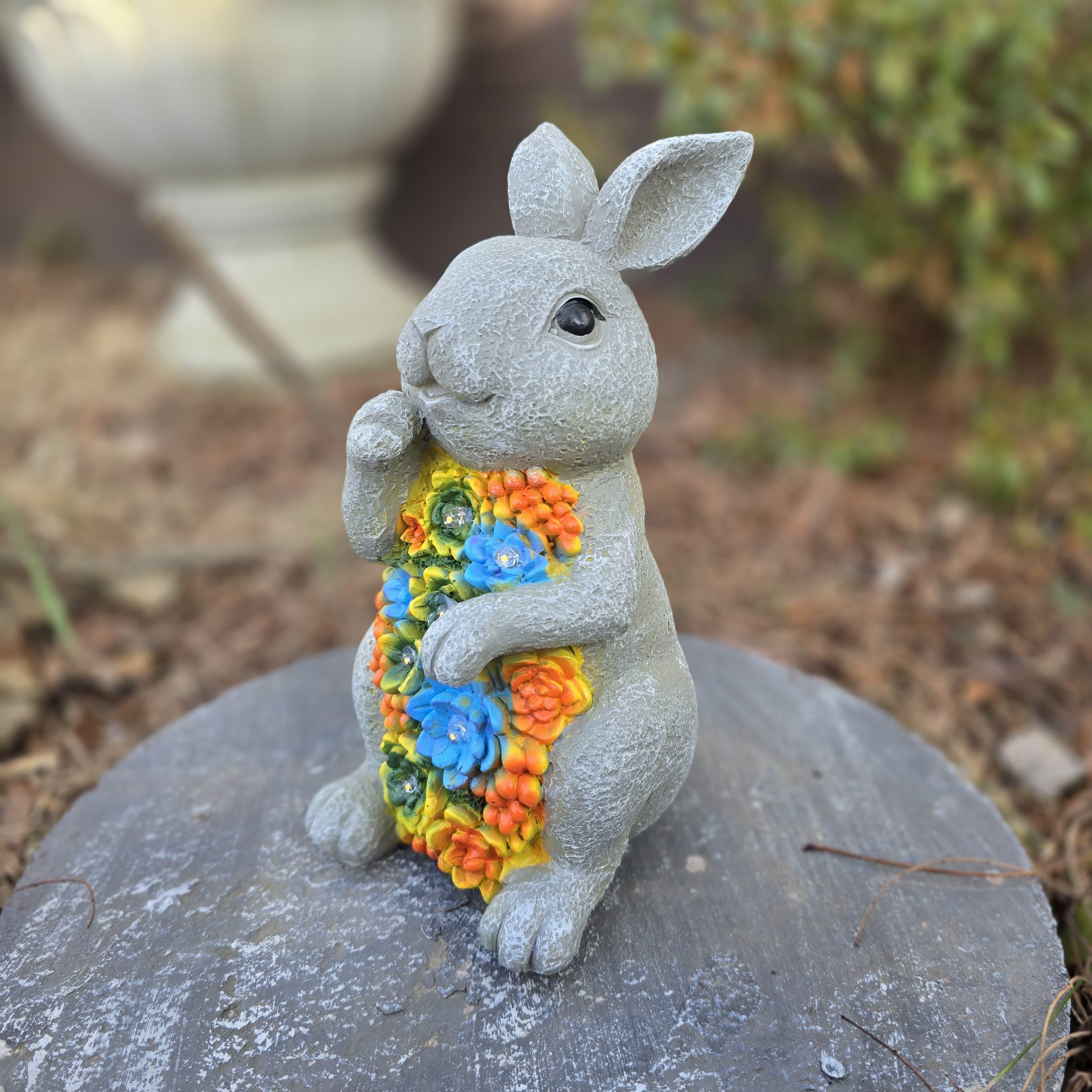 Solar Bunny Garden Statue – Resin Rabbit with Succulents & LED Lights photo 6